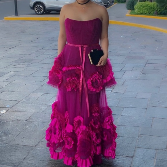 Marchesa Notte Evening Gown Fuchsia - Picture 2 of 3